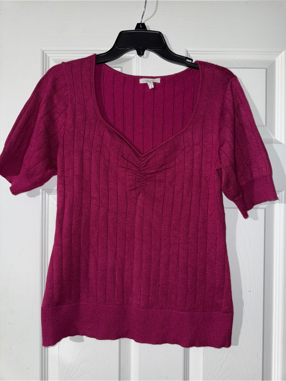 Maurices Raspberry Sweetheart Short Sleeve Ribbed Top - Picture 3 of 8